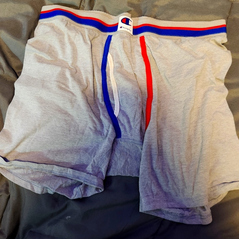 Grey champion boxer briefs.